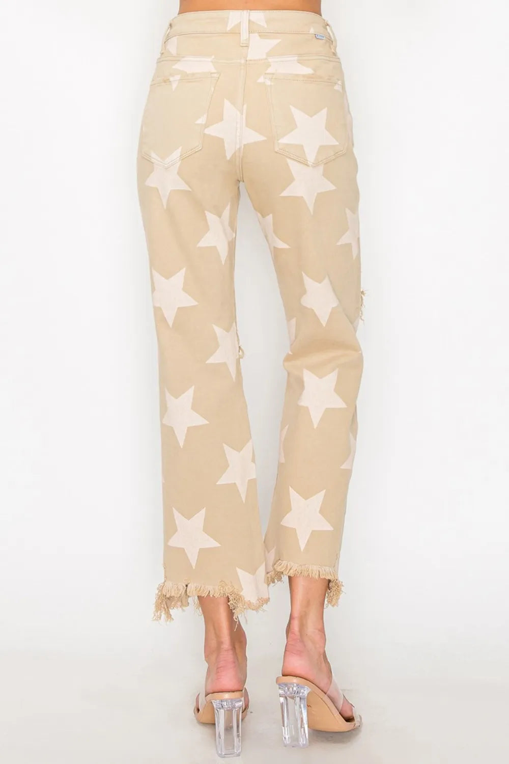 The🫧Rose🫧Garden | RISEN Full Size High Rise Star Printed Frayed Hem Jeans-The🫧Rose🫧Garden