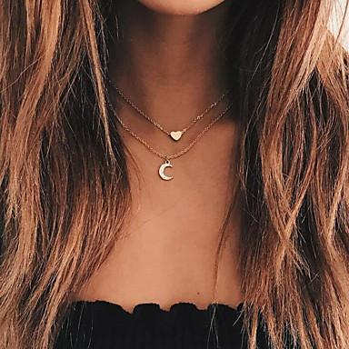 Moon & heart two layer necklace