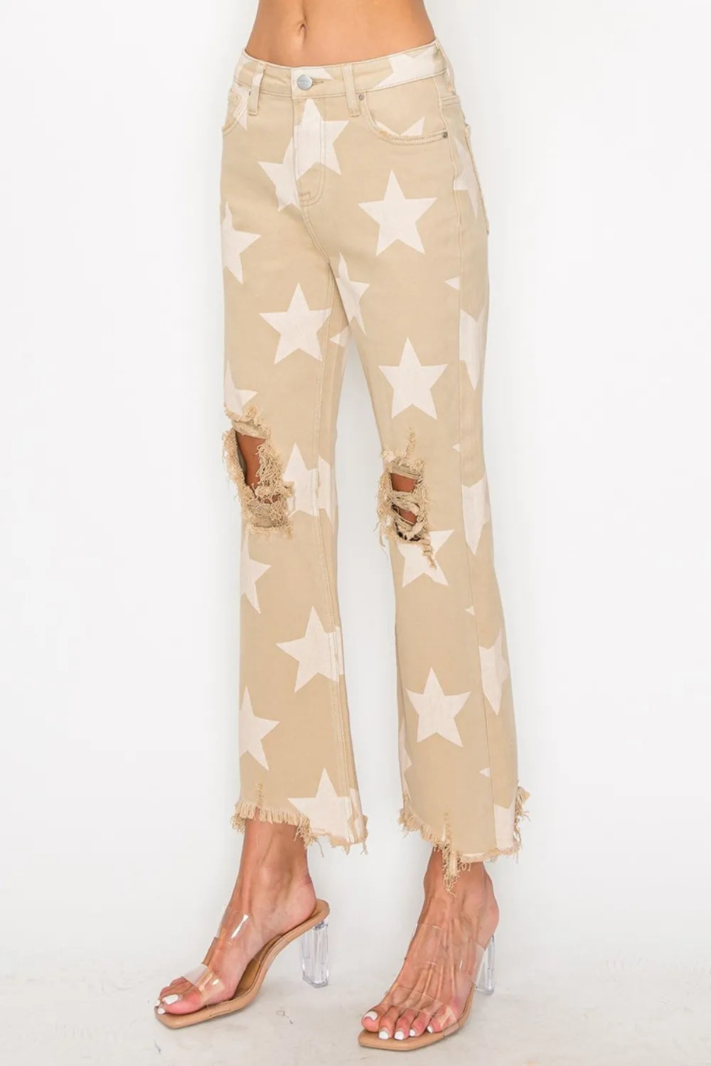 The🫧Rose🫧Garden | RISEN Full Size High Rise Star Printed Frayed Hem Jeans-The🫧Rose🫧Garden